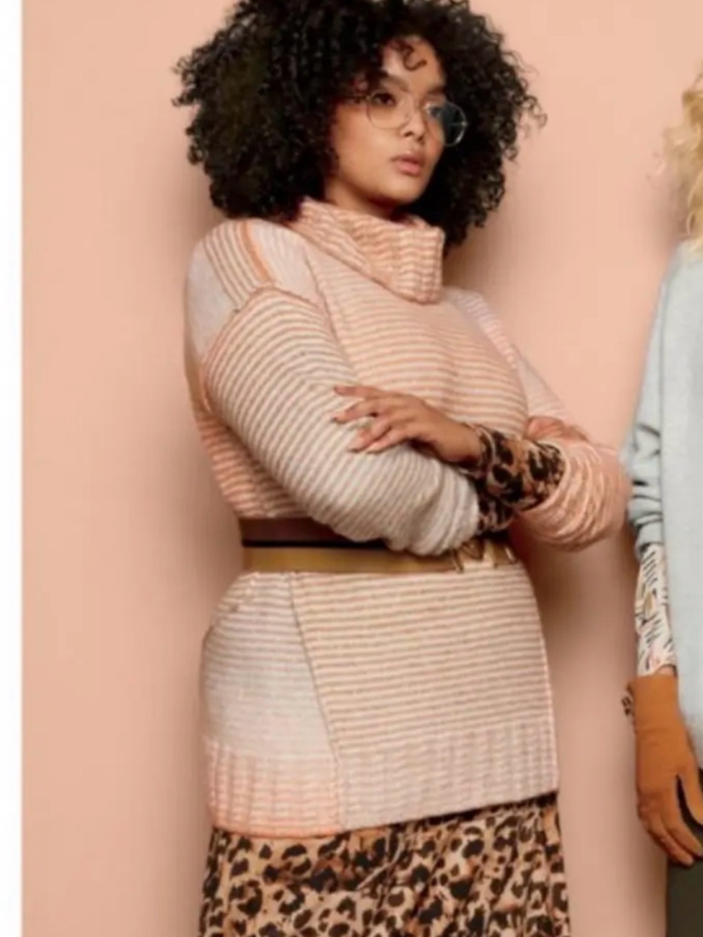 CAbi Orange Stripe Turtleneck Tunic Sweater Sz Small